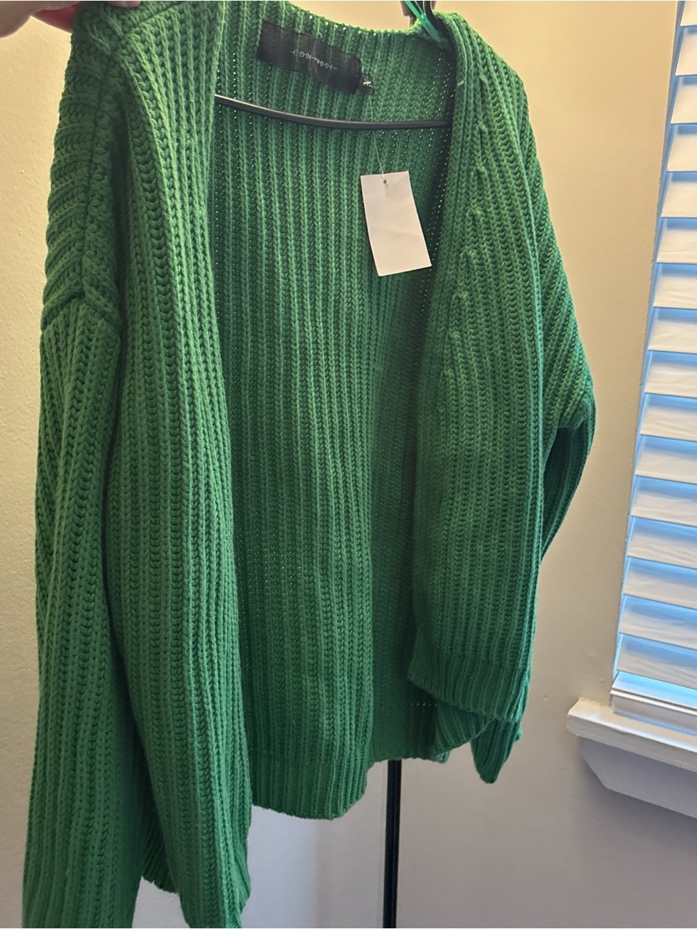 Open-Front Ribbed Green Women's Cardigan
